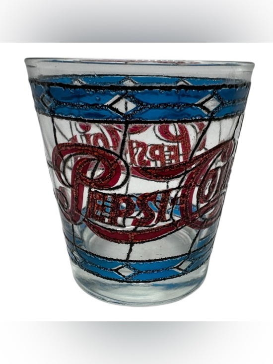 Pepsi Other - Vintage 1970s Pepsi-Cola Stained Glass Style Drinking Glass Tumbler 3 3/4 In.